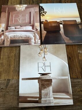 Restoration Hardware Coffee Table magazine- Cream, Brown, Blue set of 3